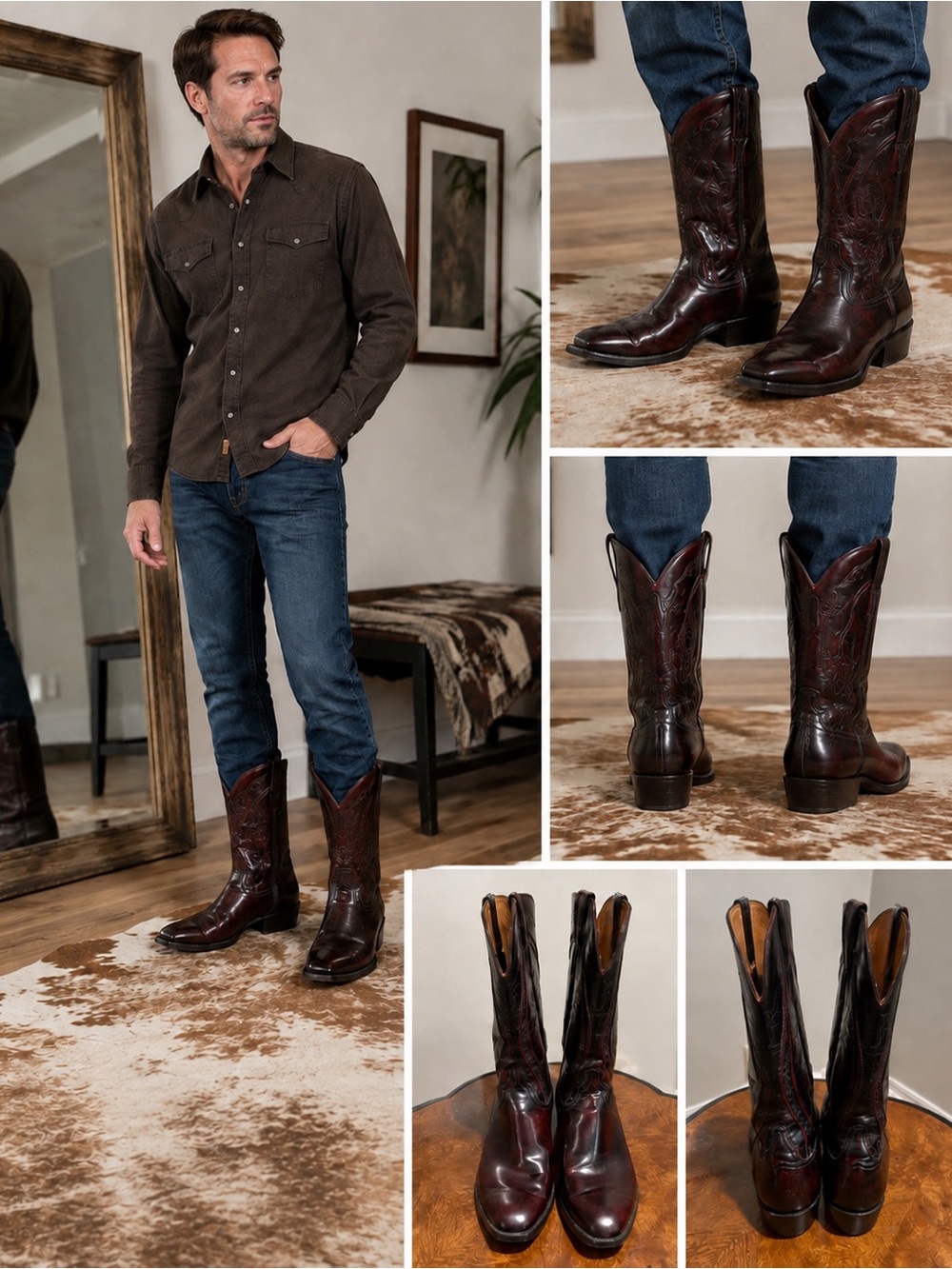 Lucchese Handmade Men’s 11E Western Cowboy Boots dark Burgundy Leather